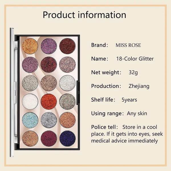 Miss Rose 18 color saquinGlitter Eyeshadow palette